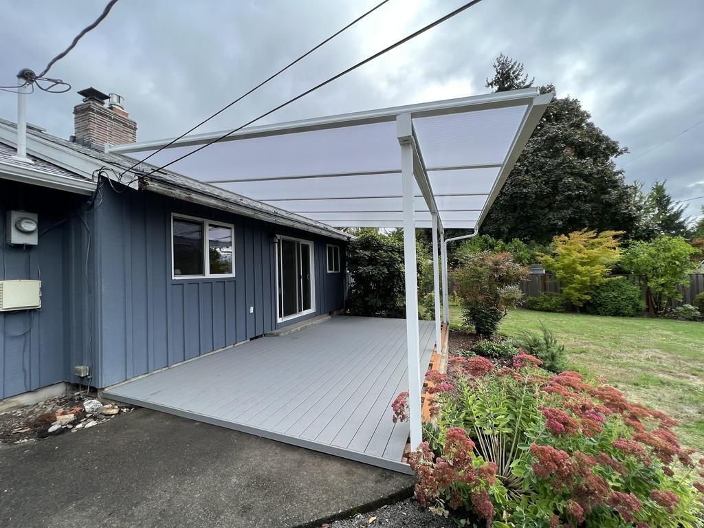 Patio Cover Installation in Beaverton Oregon by Crown Patio Covers - White Shed Style