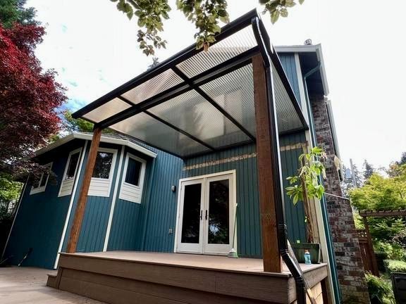After the Patio Cover was Installed in Portland, OR. Shed-style patio cover in Brown