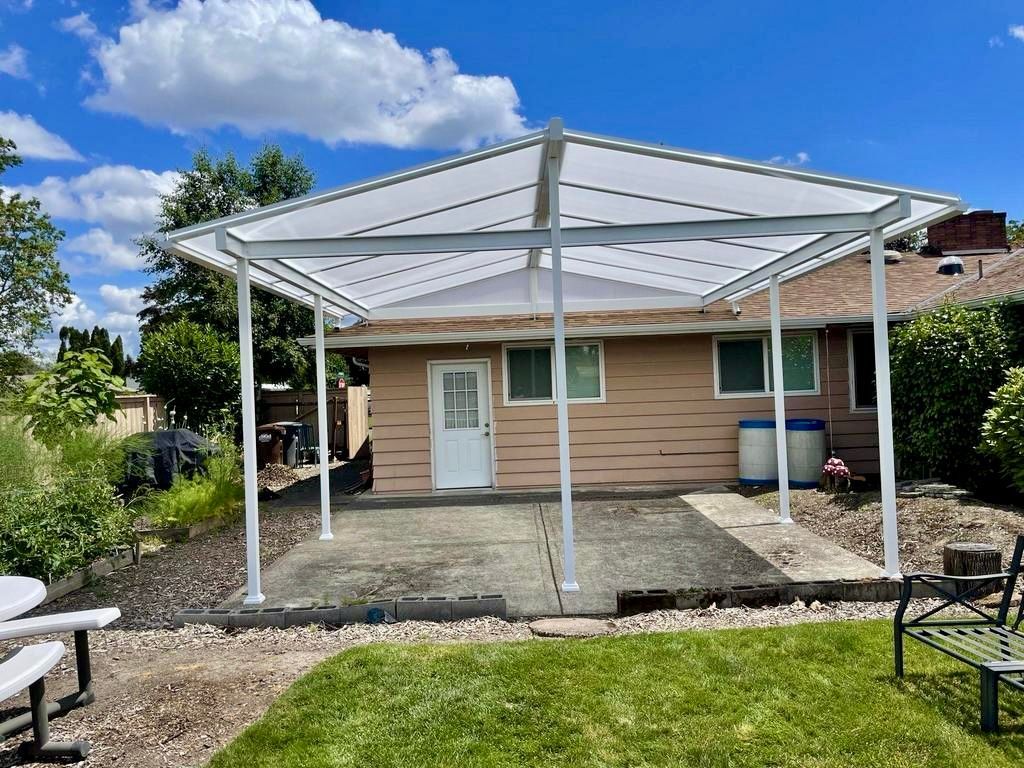 After Crown Installed a White Gable Patio Cover 20 x 20 in Hillsboro, OR