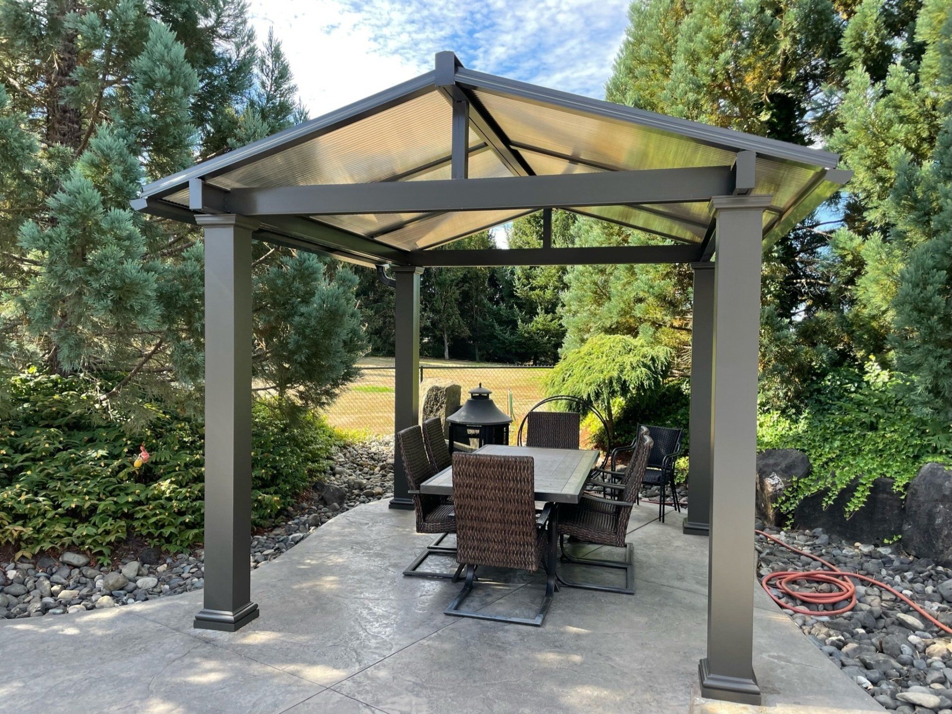 Patio Cover Company in Portland - Crown Patio Covers - Gable Style Frame in Dark Bronze with Acrylite Acrylic Top