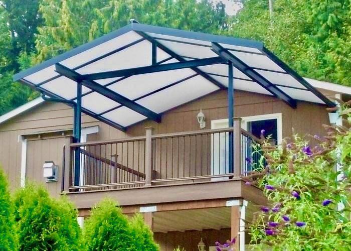 Patio cover with Gable Style Frame Acrylite Acrylic Roof on upper deck