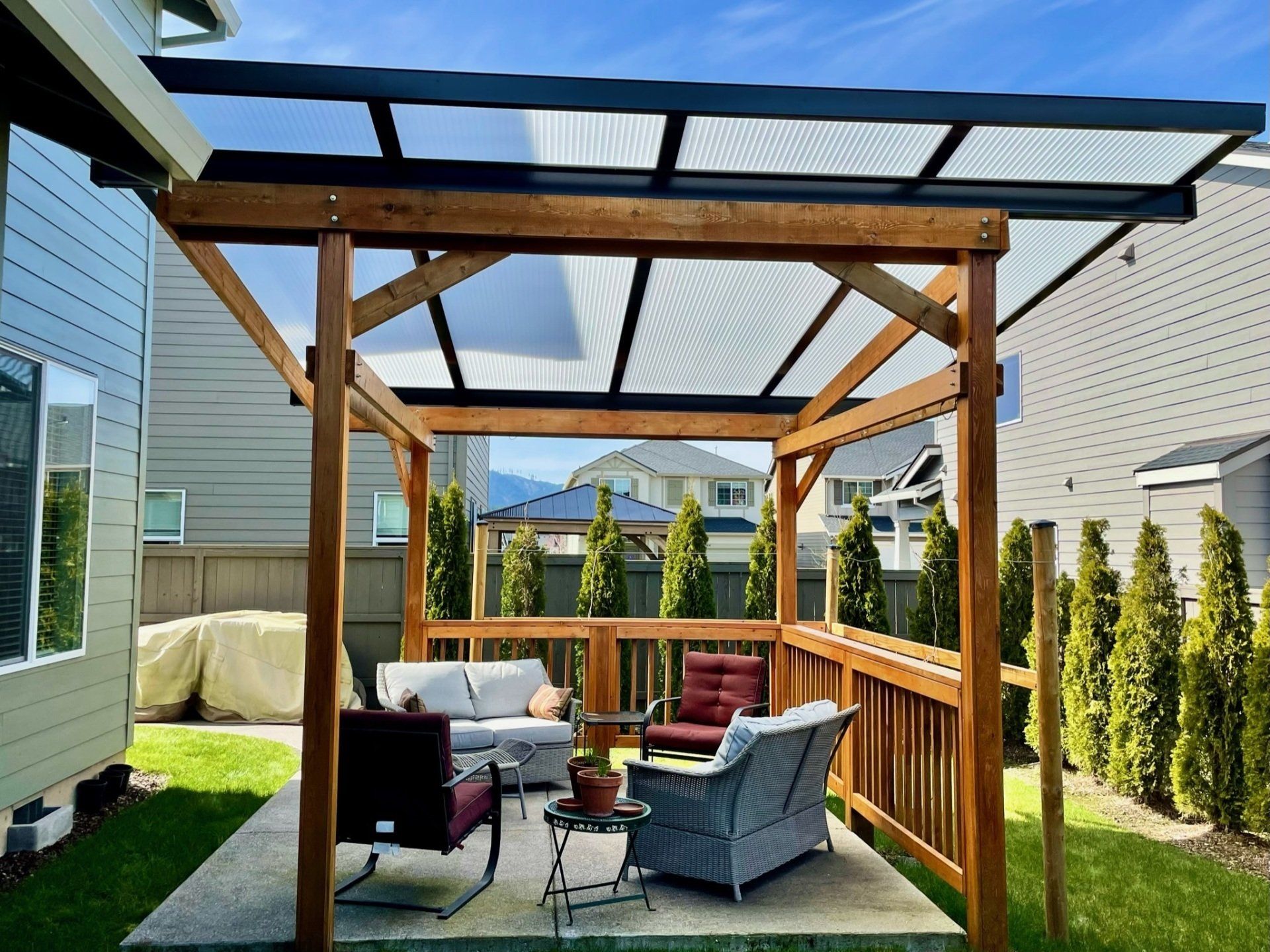 Patio Cover Contractor in Portland and Vancouver  - Cedar Framed Patio Cover with  Acylite Acrylic Roof