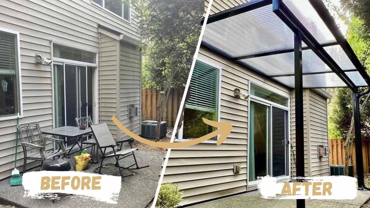 Before and After Black Shed Patio Cover was Installed in Beaverton, OR