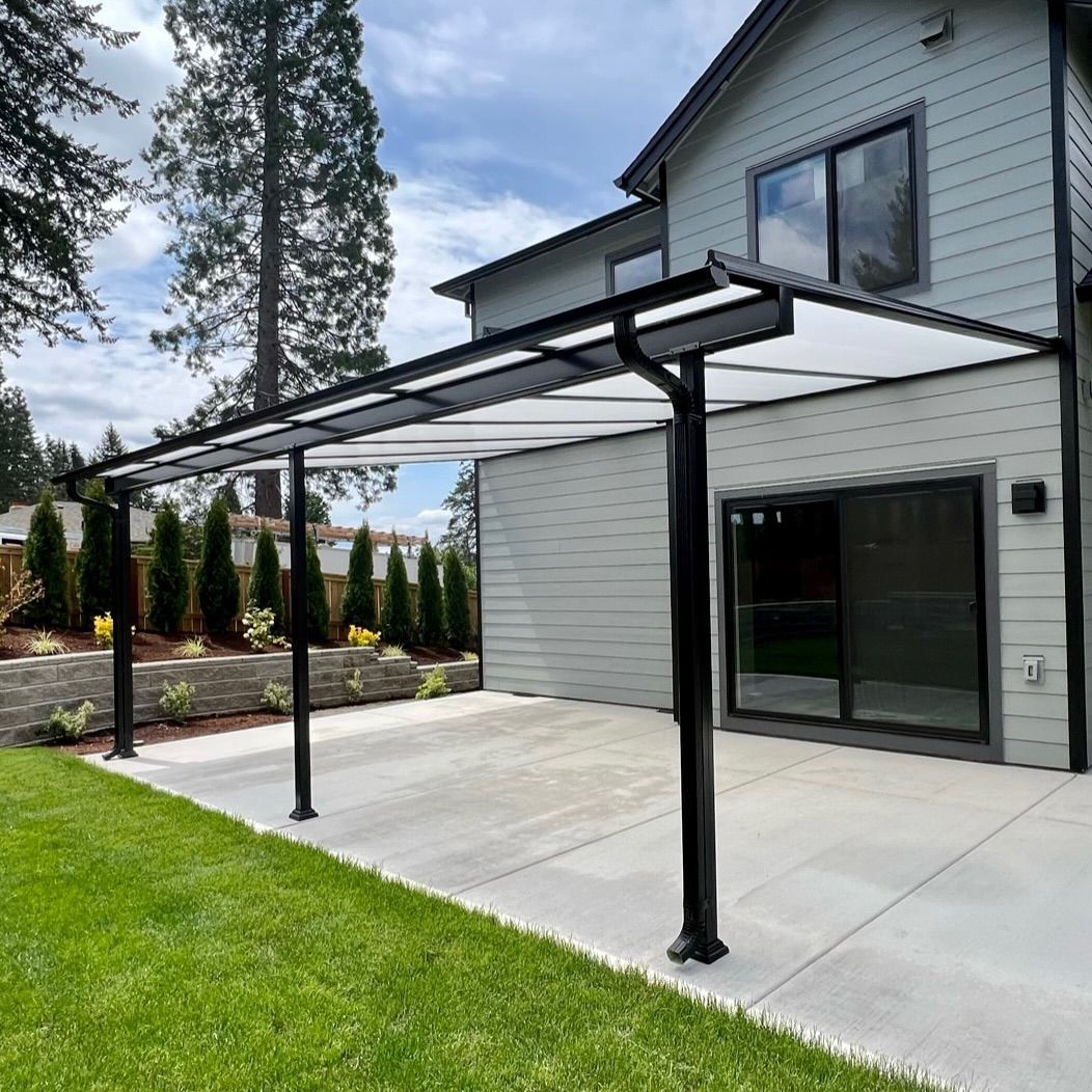 Sandy Oregon Patio Cover Project - Shed Patio Cover with Black Frame - Crown Patio Covers LLC