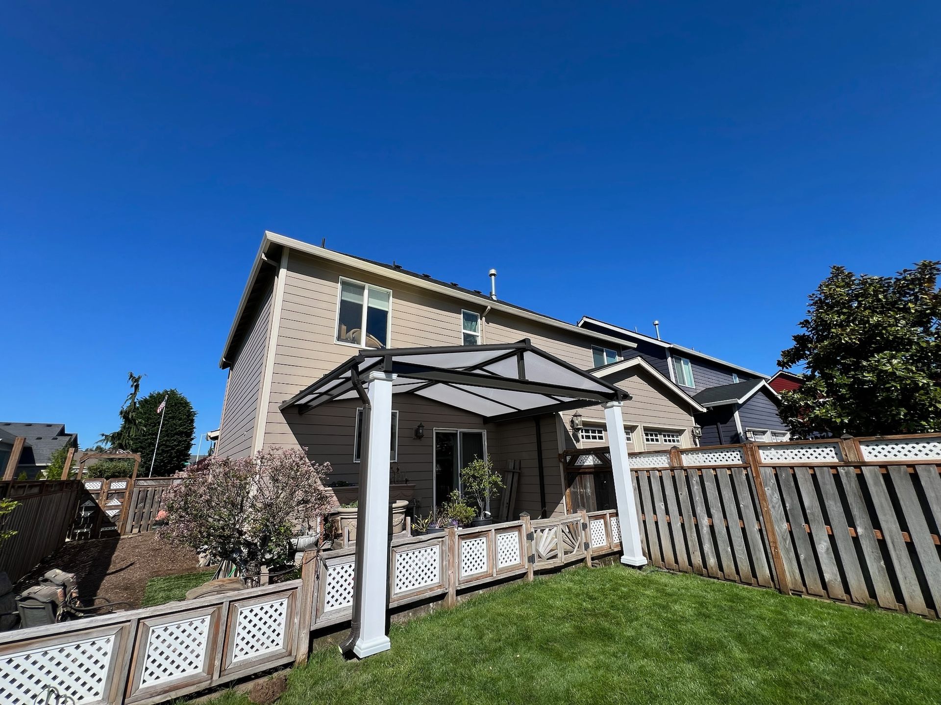 White and Black Gable Acrylite patio Cover by Crown Patio Covers near Oregon City, OR