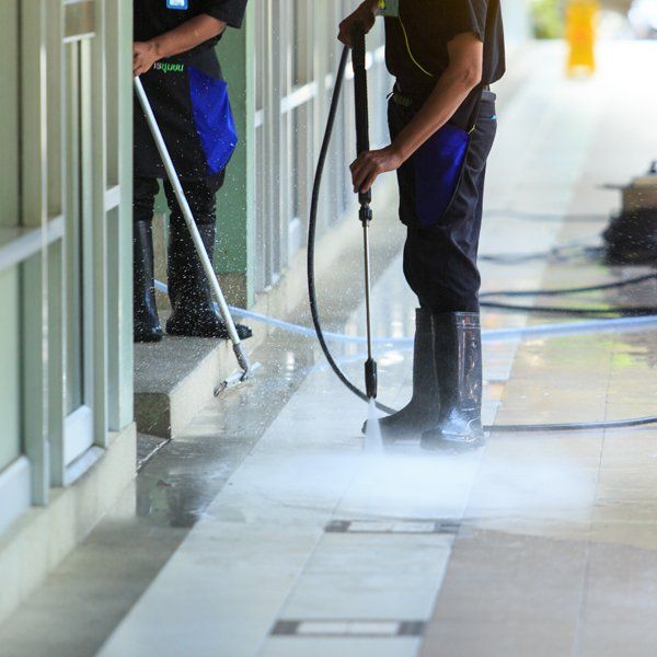 Professional Workers Washing Commercial Floors