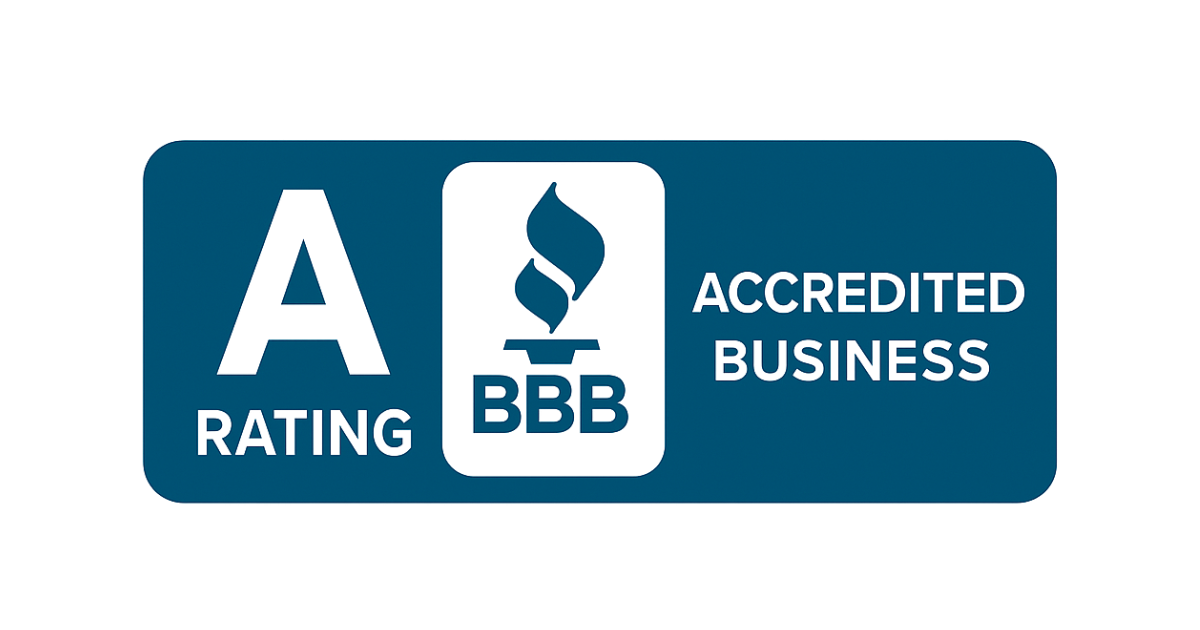 A rating bbb accredited business logo on a blue background