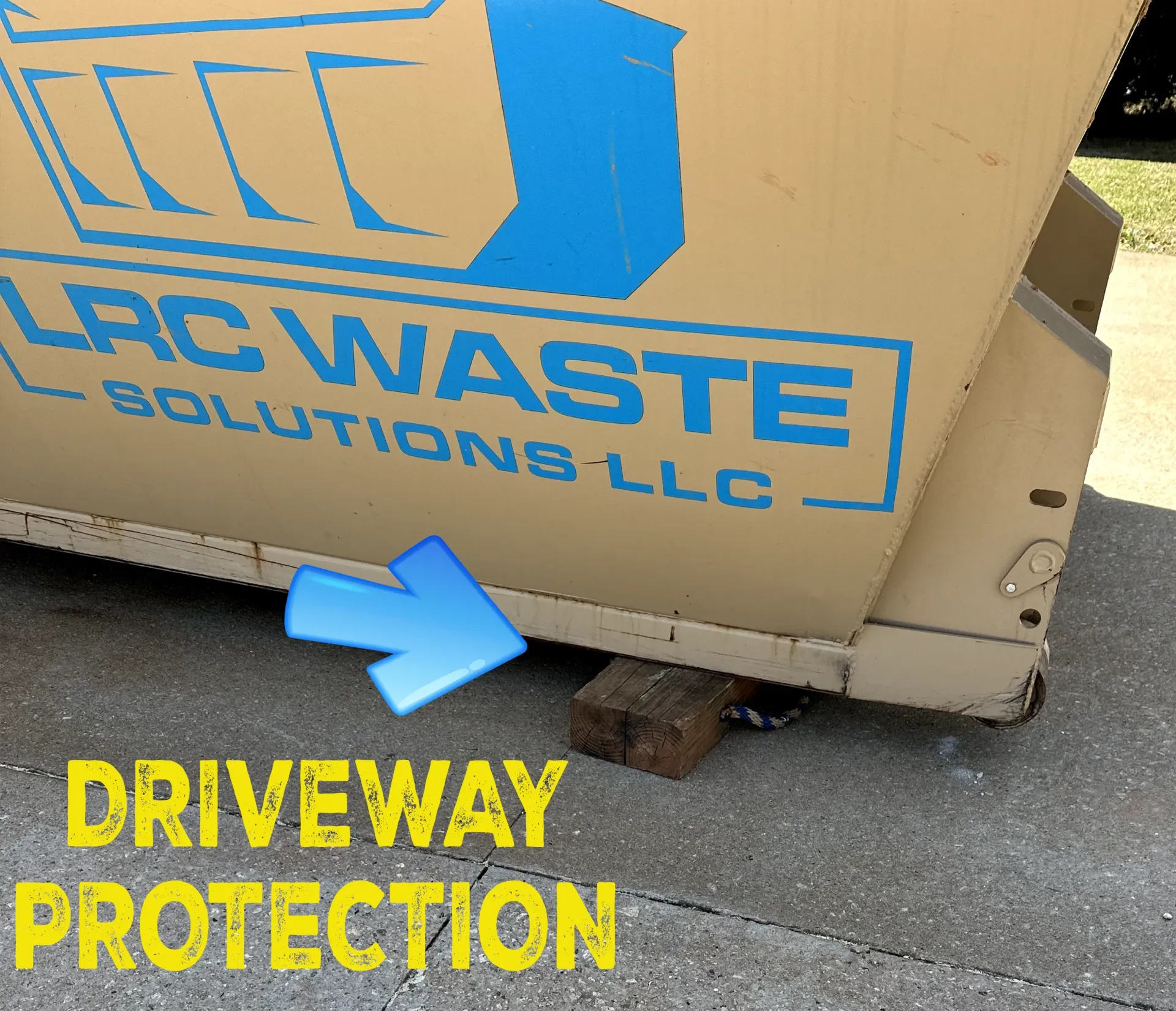 A dumpster that says lrc waste solutions llc on it