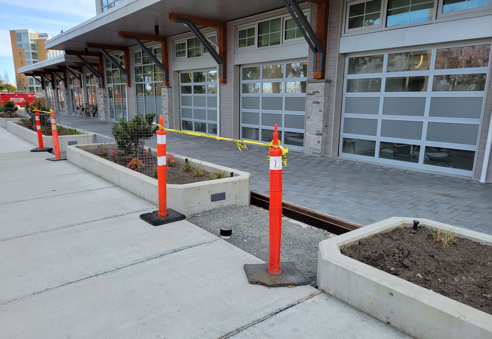 new concrete sideway and planters