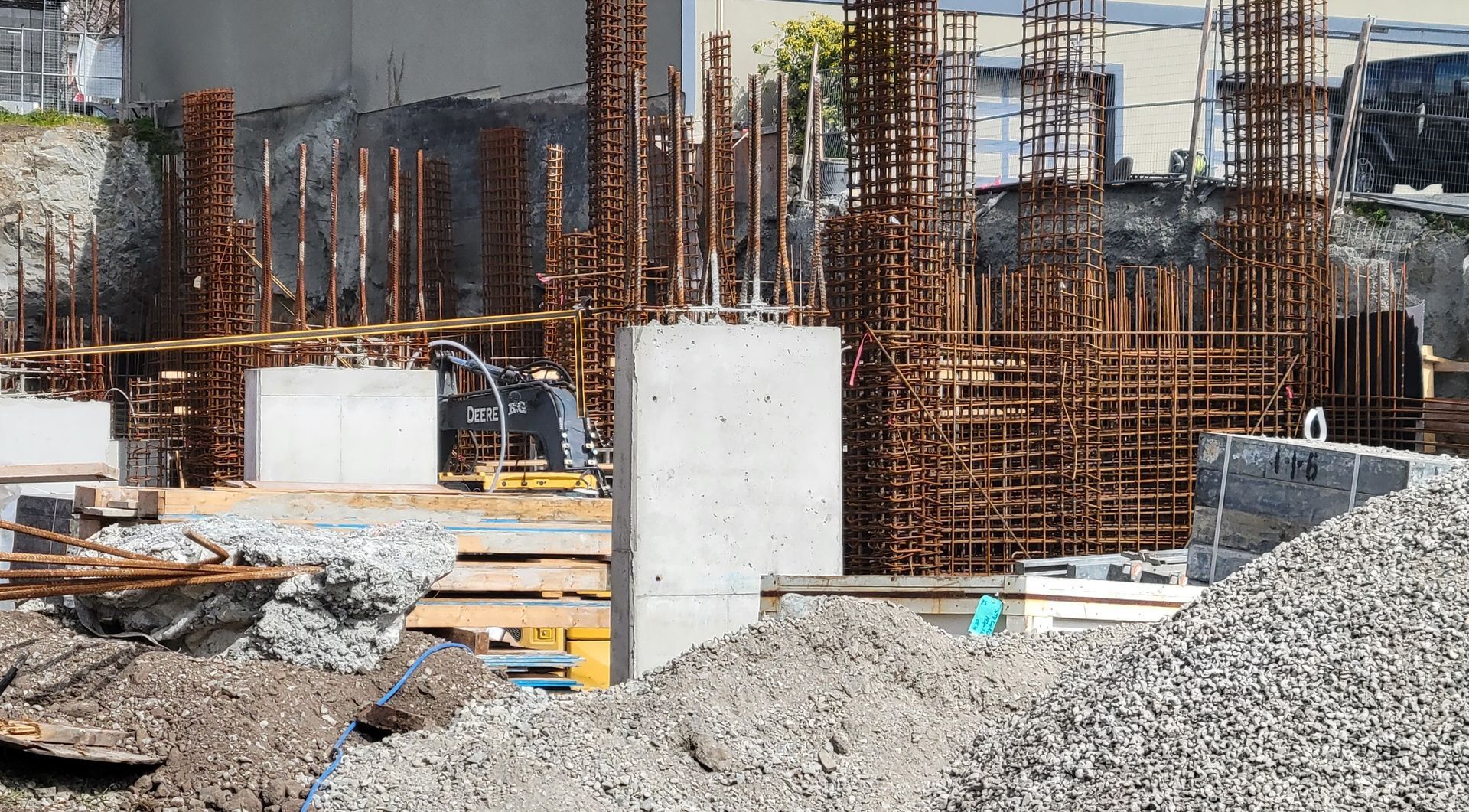 Pouring the foundation of a building