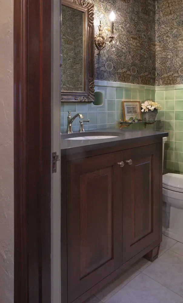 Bathroom with green tiles | St. Louis, MO | Perspective Cabinetry & Design