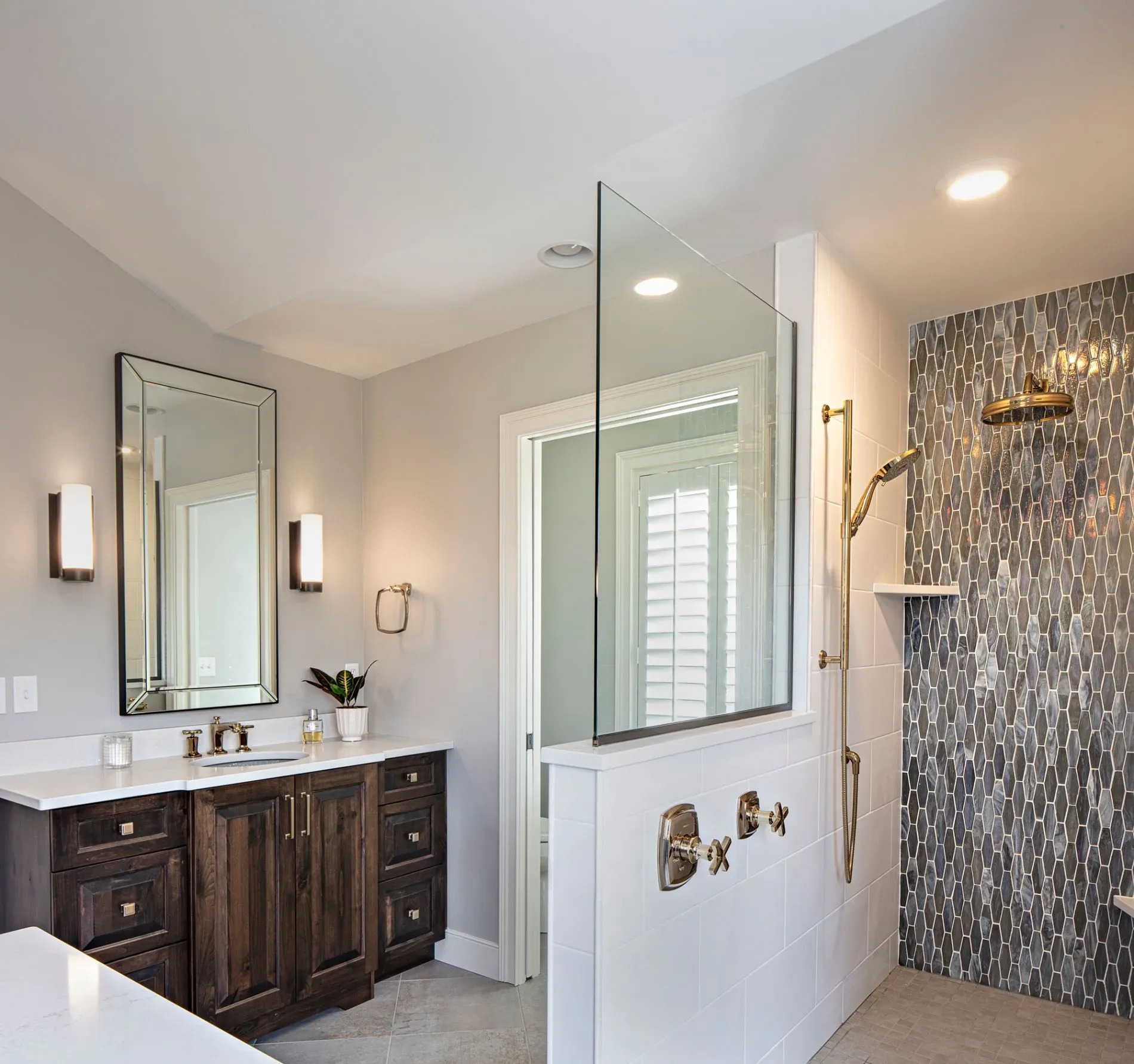 Gold shower head | St. Louis, MO | Perspective Cabinetry & Design