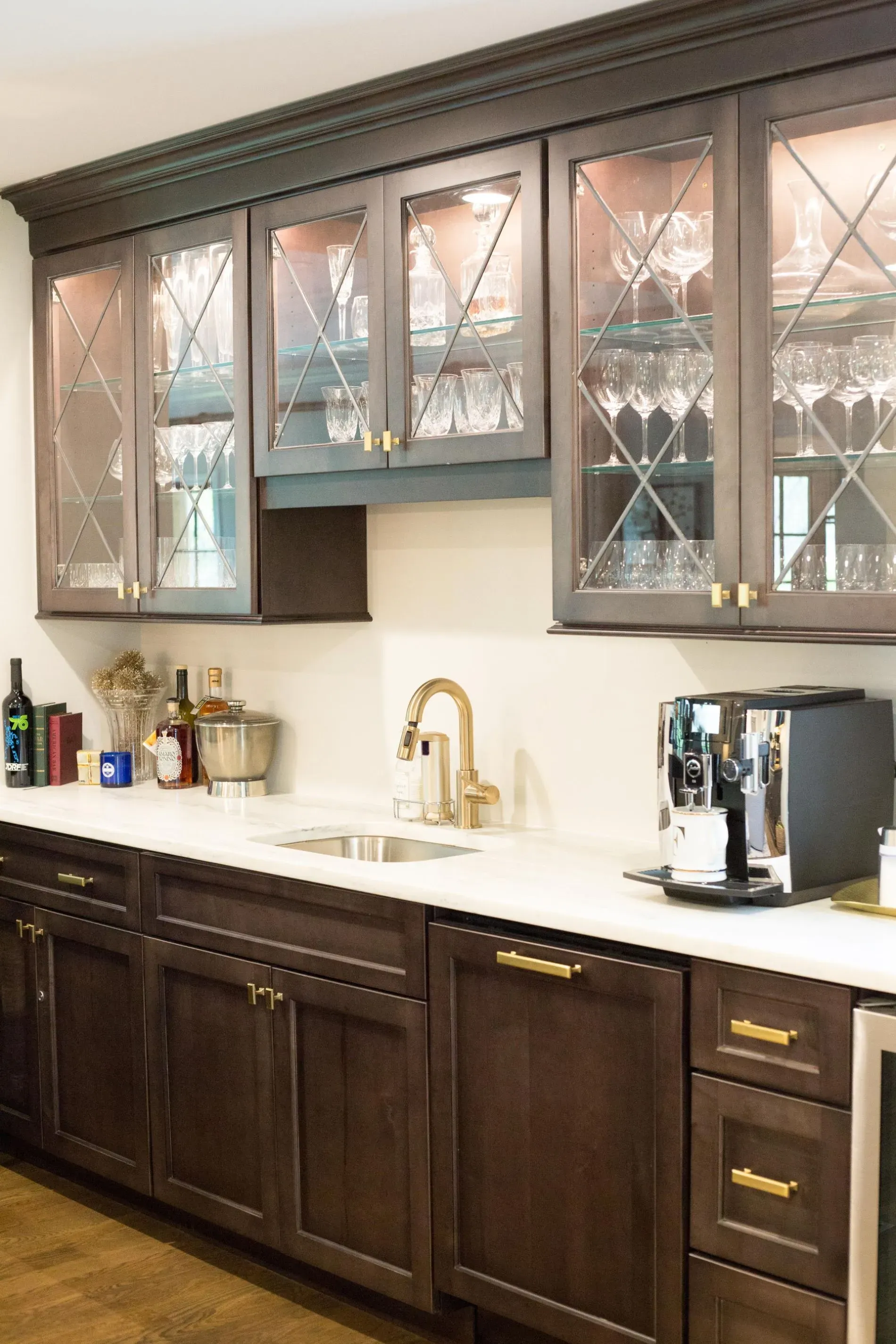 Wine glasses above the sink | St. Louis, MO | Perspective Cabinetry & Design