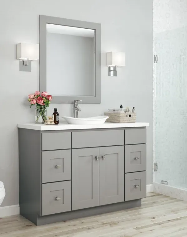 Bathroom with gray mirror | St. Louis, MO | Perspective Cabinetry & Design