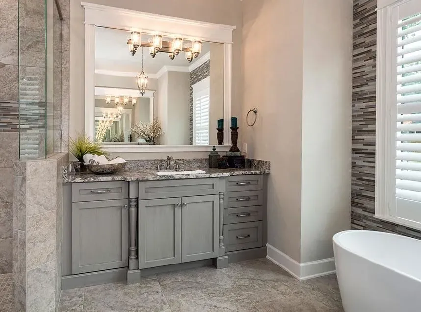 Gray cabinet with bathtub | St. Louis, MO | Perspective Cabinetry & Design