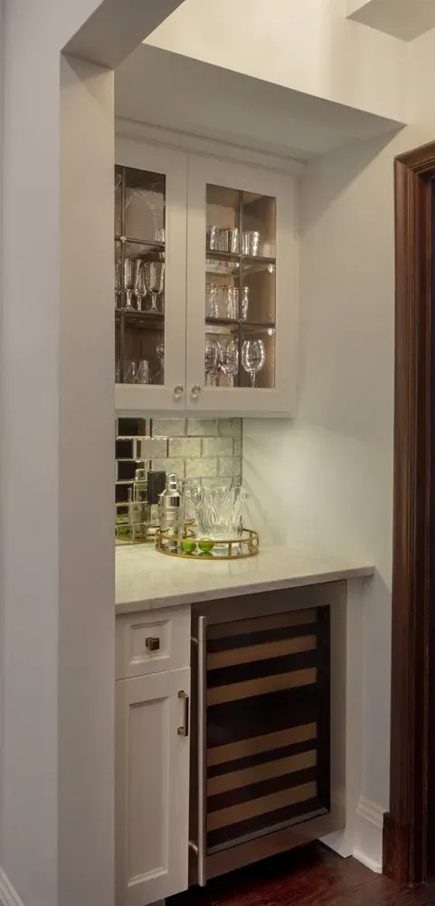 Wine glasses in white cabinet | St. Louis, MO | Perspective Cabinetry & Design