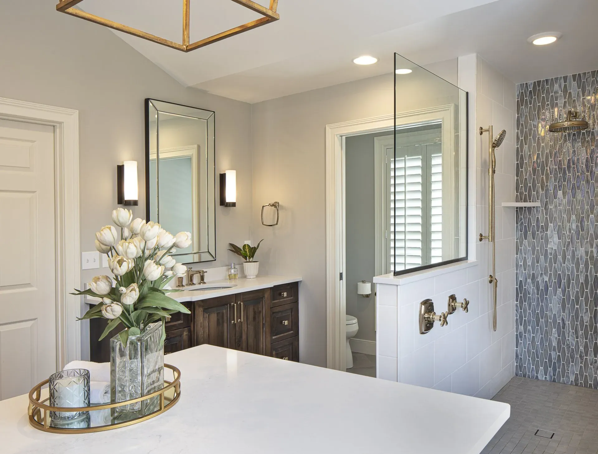 Bathroom with flowers | St. Louis, MO | Perspective Cabinetry & Design