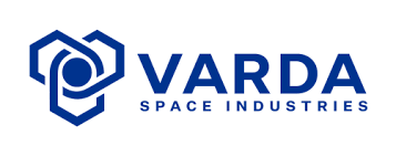 The logo for varda space industries is blue and white.