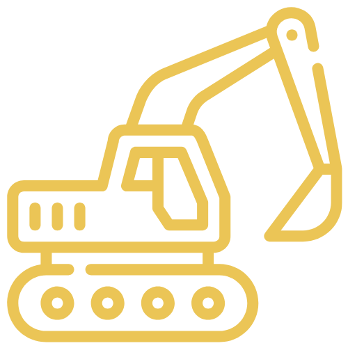 A yellow excavator icon on a white background.