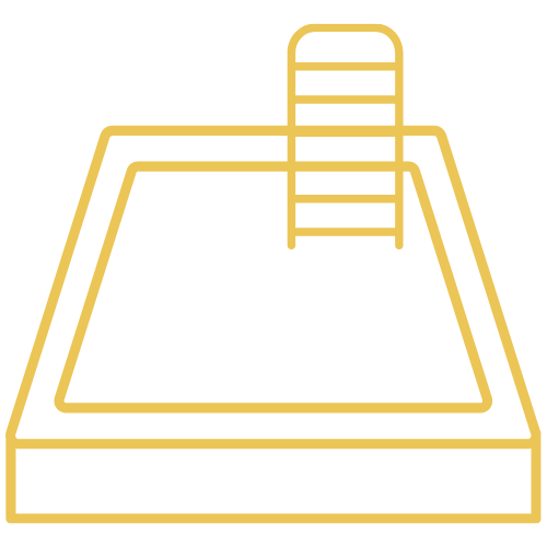 A line drawing of a swimming pool with a slide.