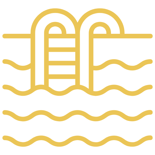 An icon of a swimming pool with stairs going into the water.