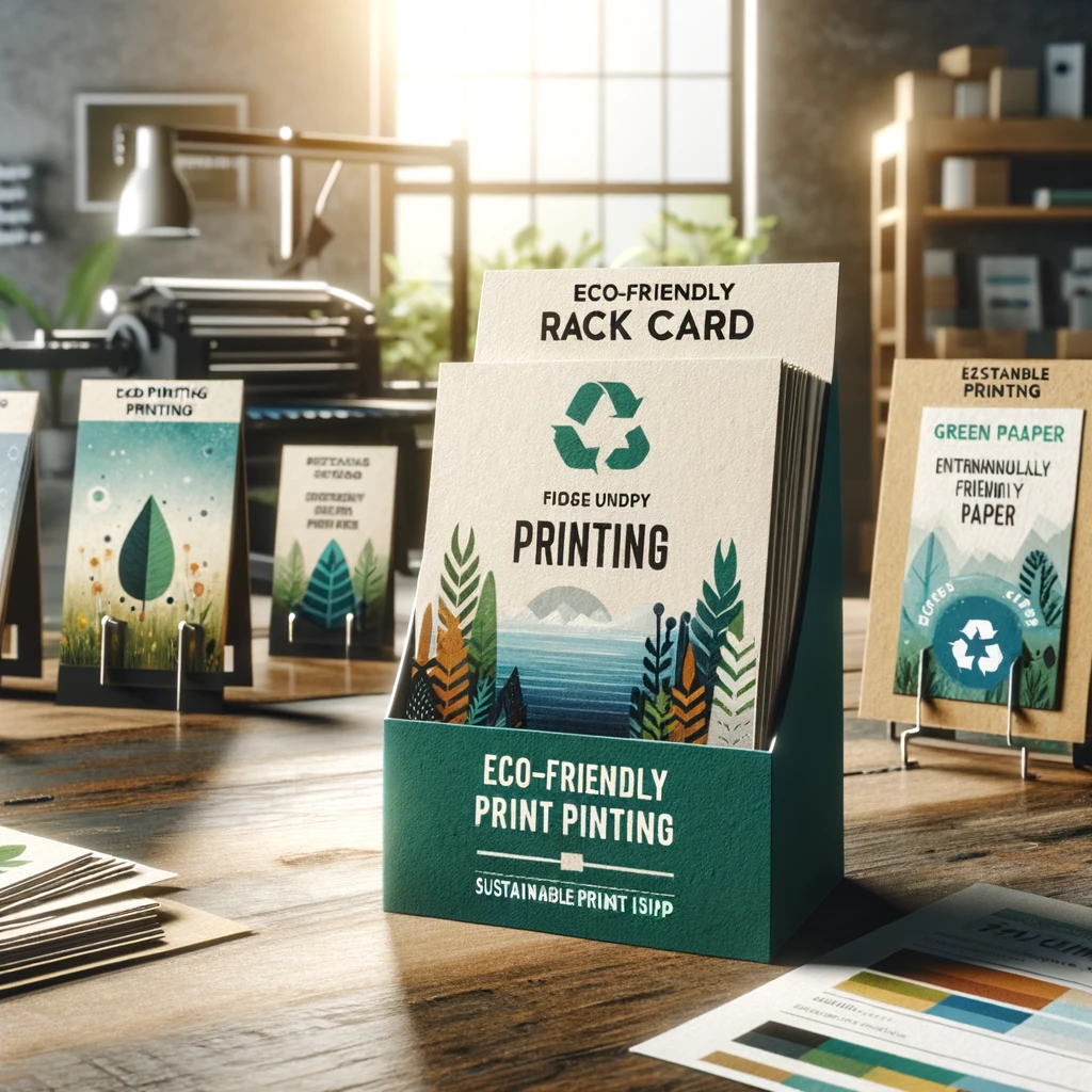 Customizable rack card design options at Montebello print shop.