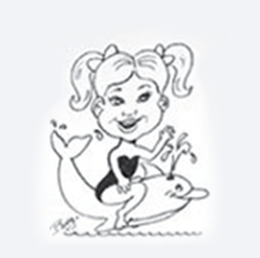 A collage of cartoons of a woman , a girl , and a duck.