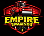 Empire Paving logo with a red road roller, yellow text, and traffic cones on a black shield background