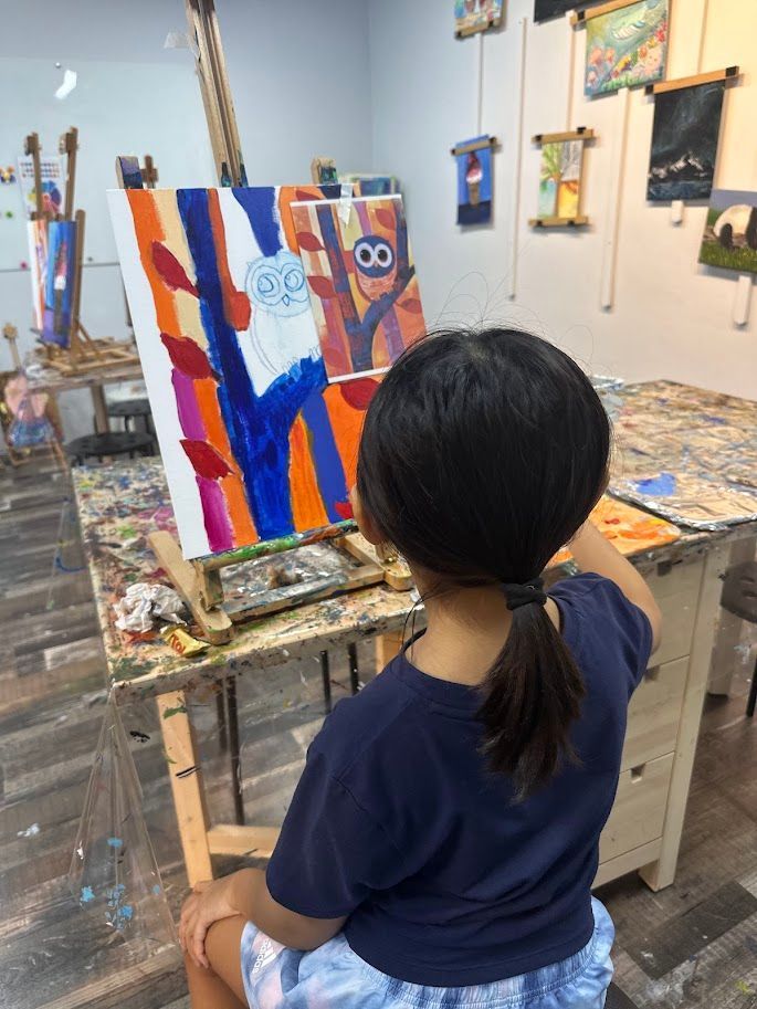 School kid watercolouring