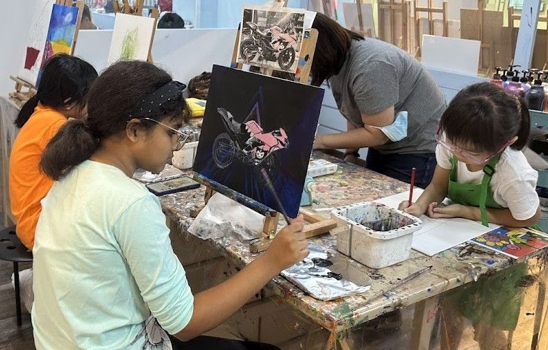 Kids painting in art class