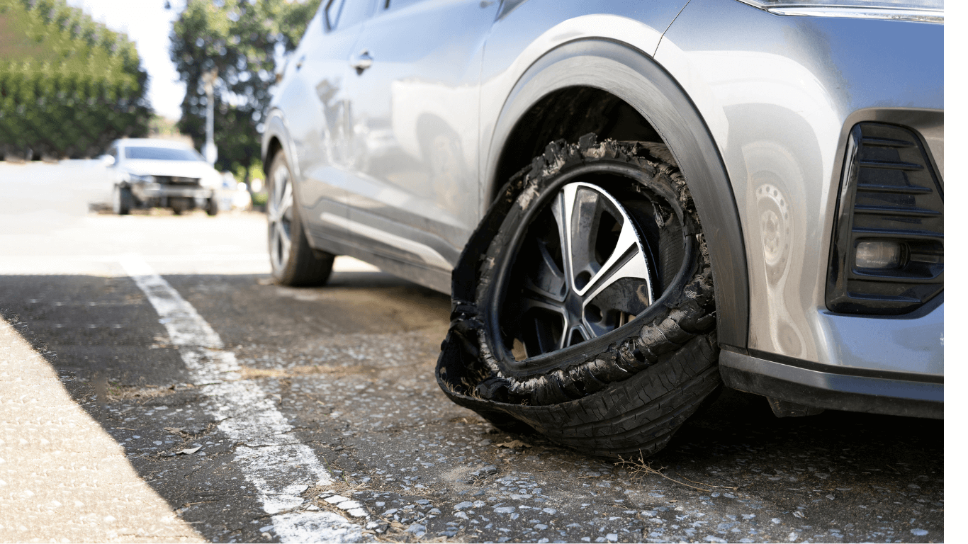 a flat tire in need of roadside assistance