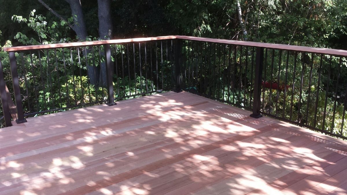 matching light red deck with railing