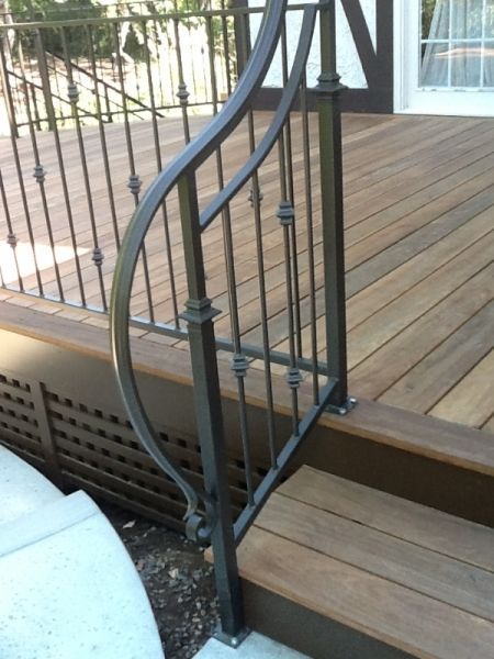 black in color metal decorative curved railing