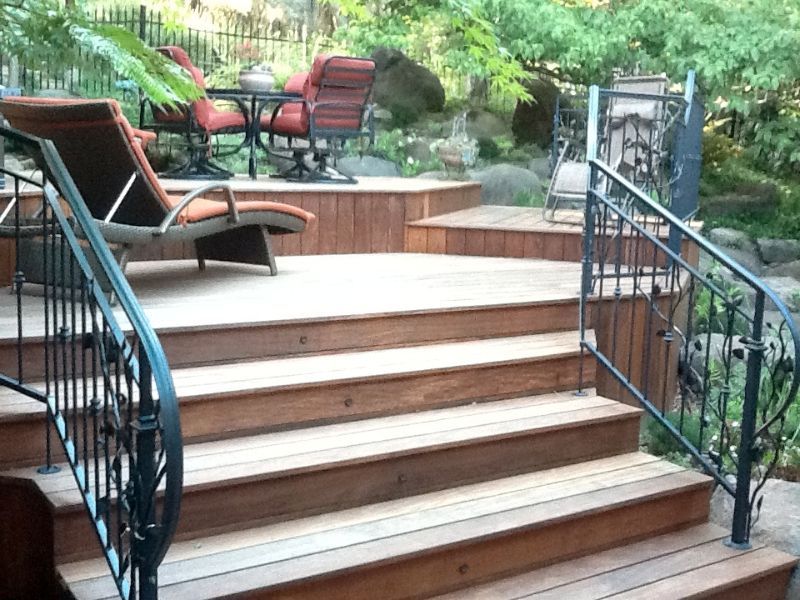 black decorative handrails around decking