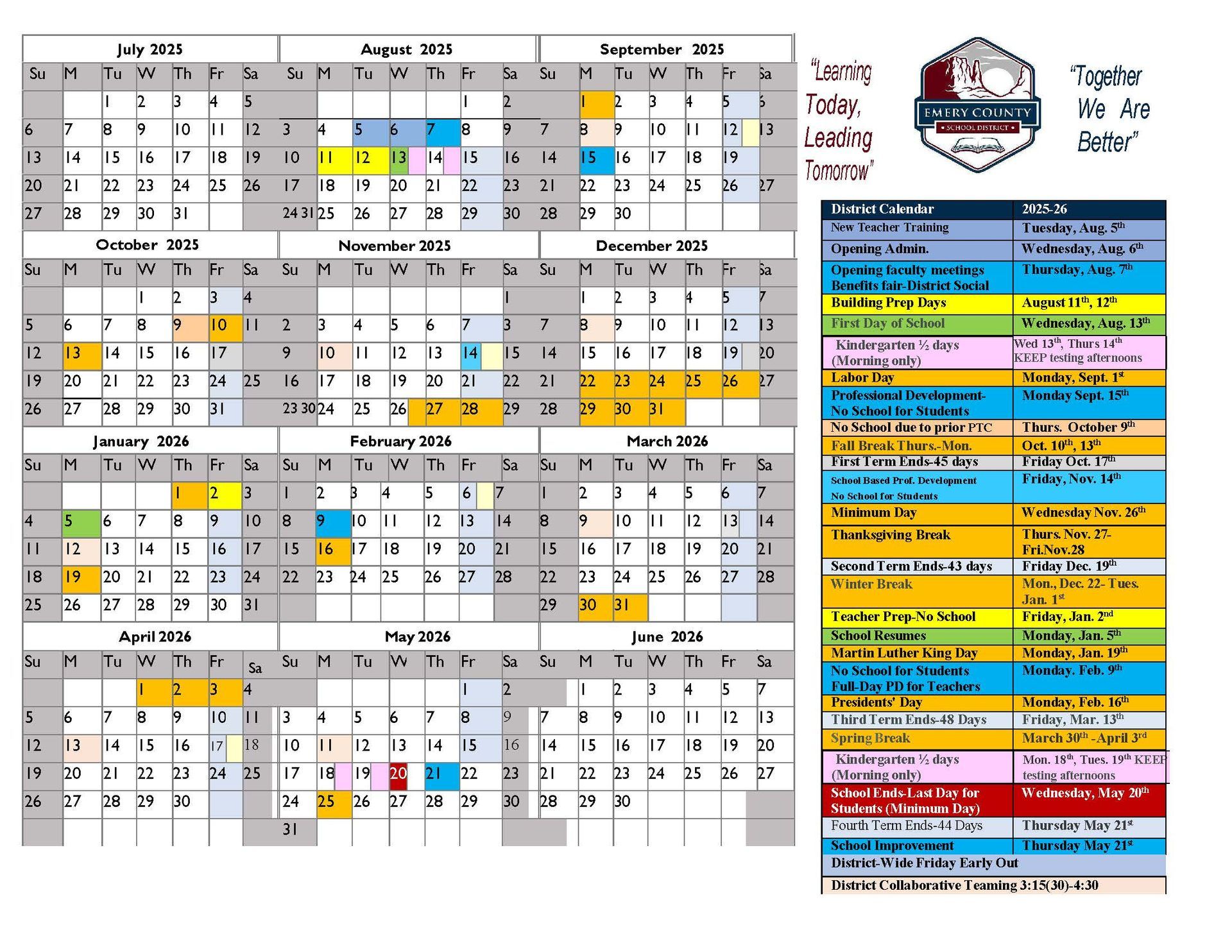 A calendar with the words together we are built on it