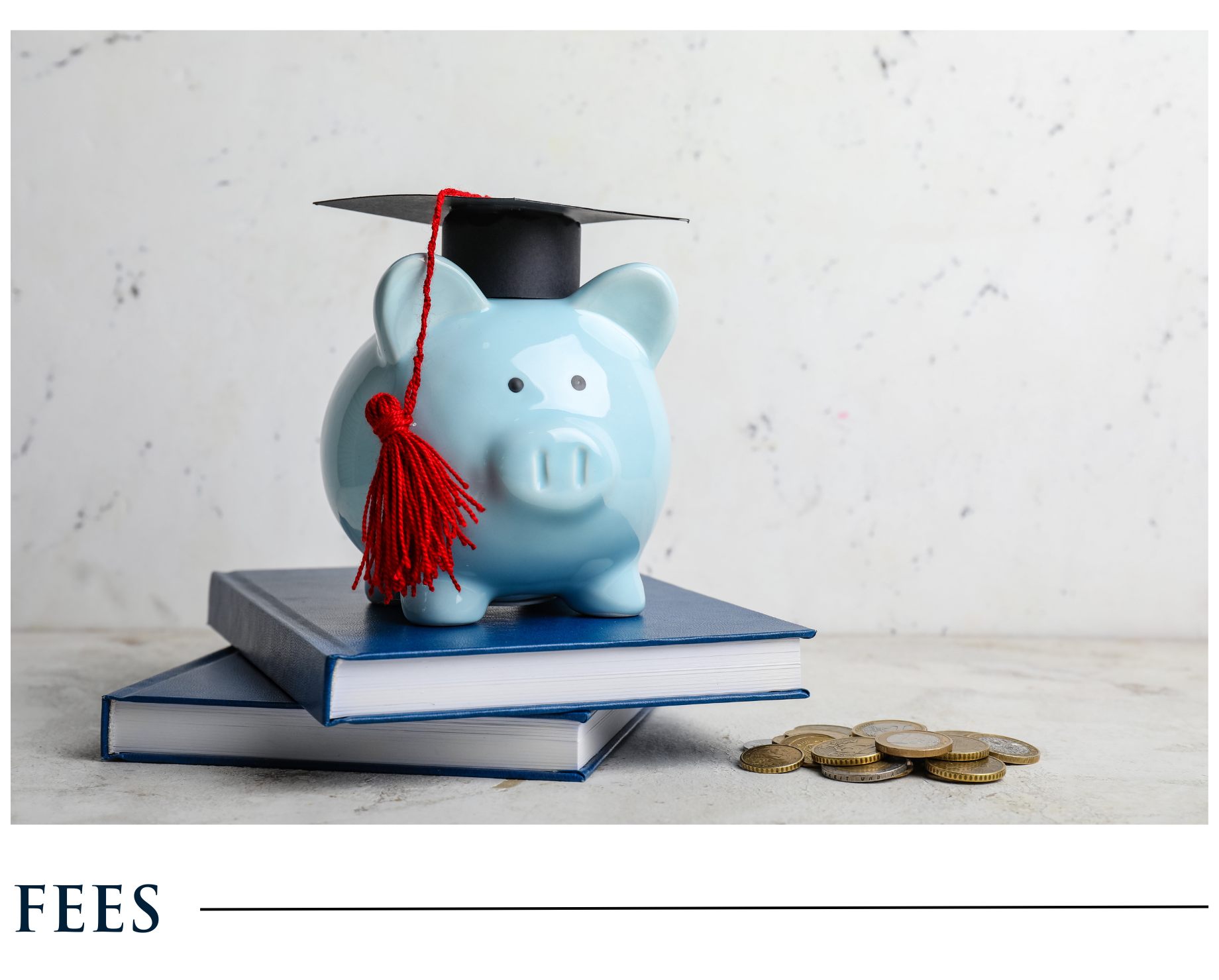 A piggy bank wearing a graduation cap is sitting on top of a stack of books.