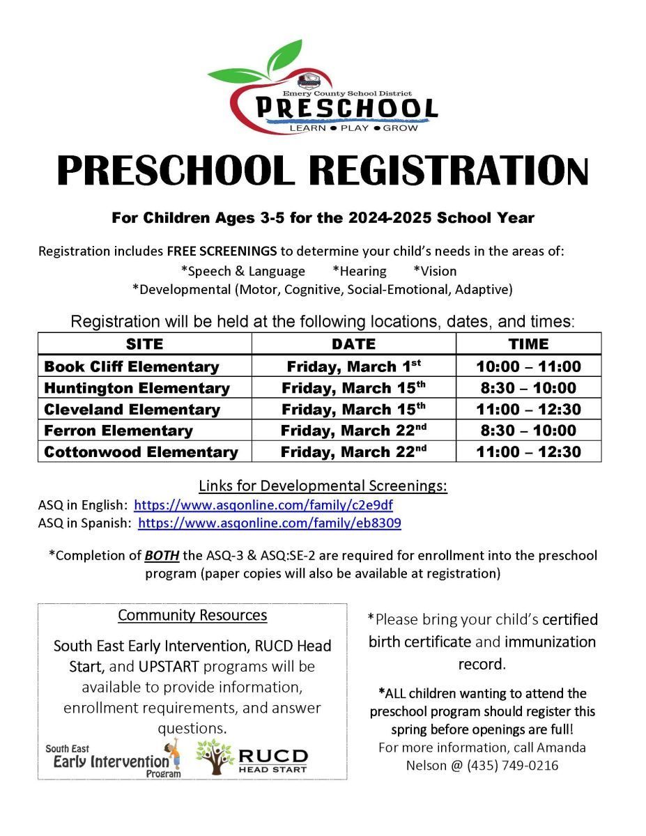 A preschool registration form for children ages 3 to 5 for the 2014-2015 school year