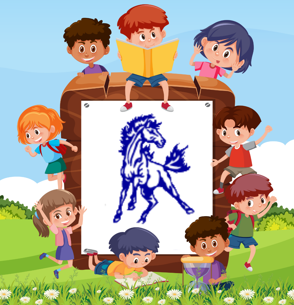 A group of children are sitting around a picture of a horse