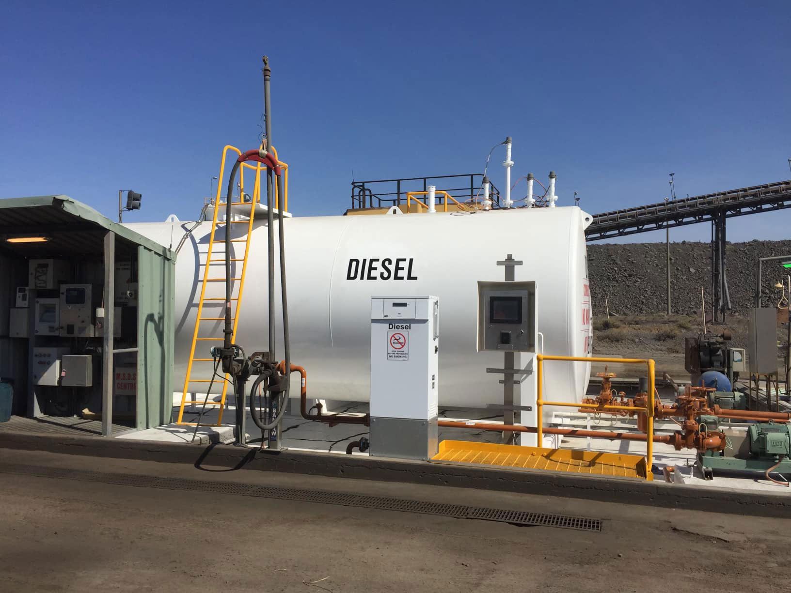 A Large White Tank With The Word Diesel On It After Coating — Procoat QLD in Ryan, QLD