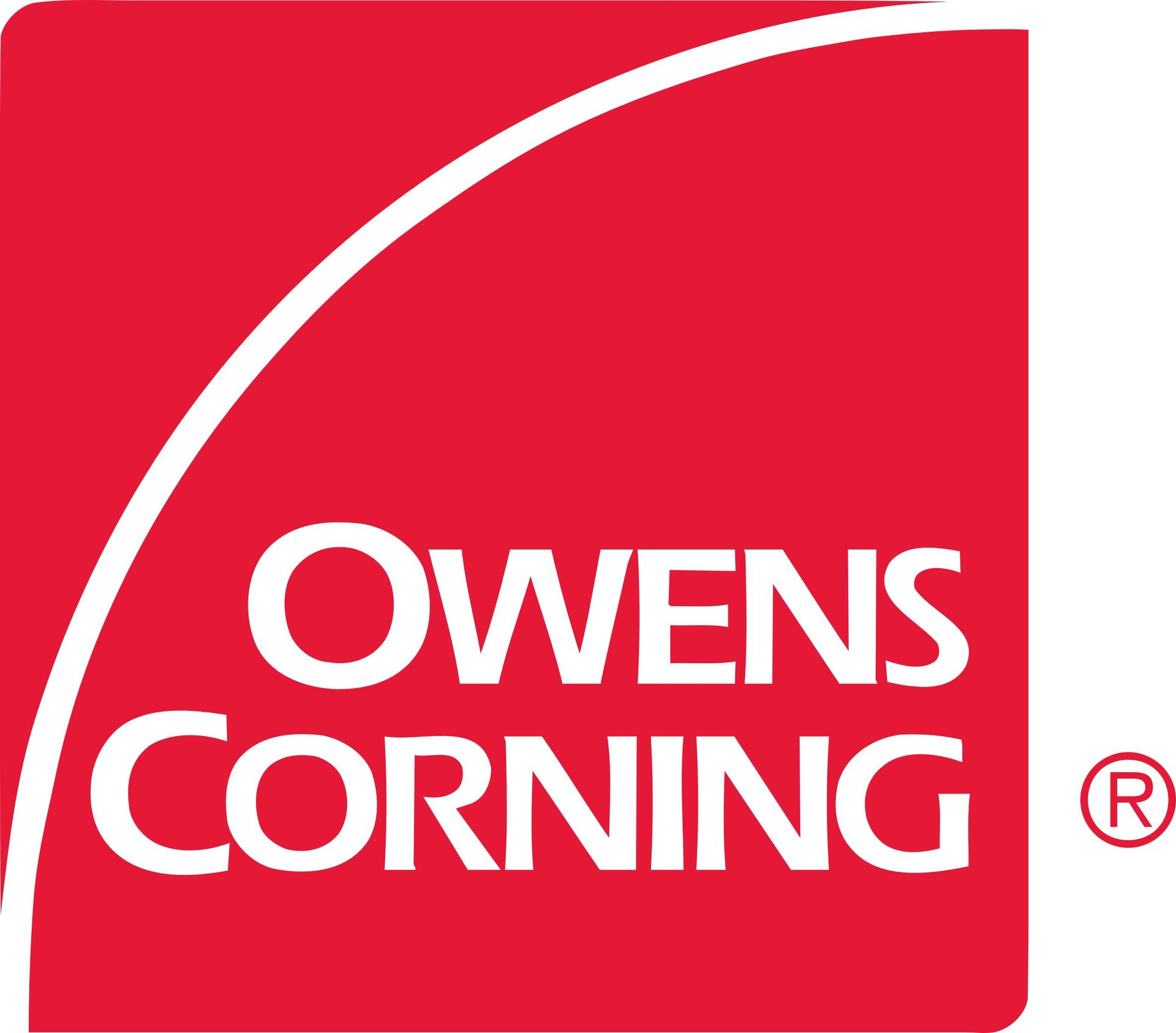 The logo for owens corning is red and white