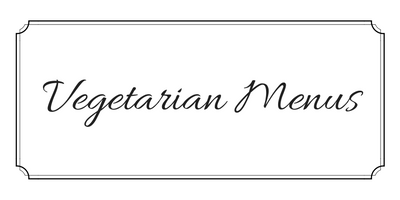 Decorative sign with elegant script reading “Vegetarian Menus” inside a bordered frame.