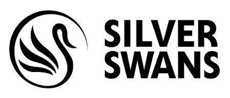 Abstract drawing of a swan in a circle with the words Silver Swans