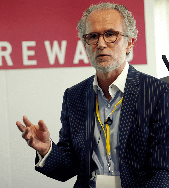 businessman  with  badge talking