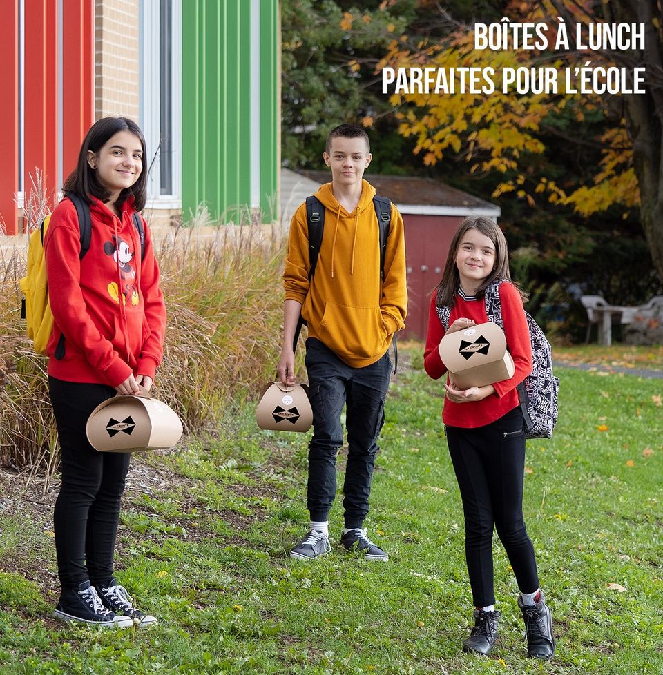 Enfant a l'ecole avec boite a lunch. La Croute Traiteur Québec Lebourgneuf. Pret a manger.