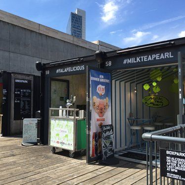 Falafel restaurant converted from a shipping container.