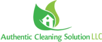 Logo for Authentic Cleaning Solution LLC: a house within green leaves with text below.