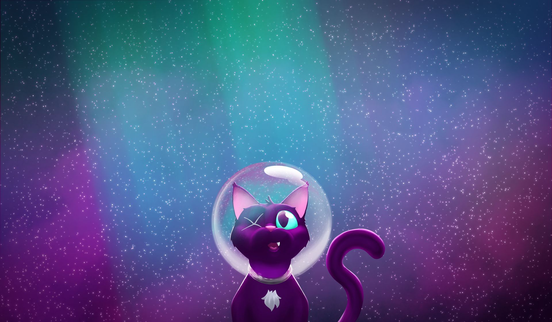 Our Mascot, One-Eyed-Willie, wearing a fishbowl-style space helmet and gazing at the stars with wonder. 