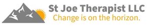 St Joe Therapist LLC logo with gray mountains, sun, and tagline “Change is on the horizon.”