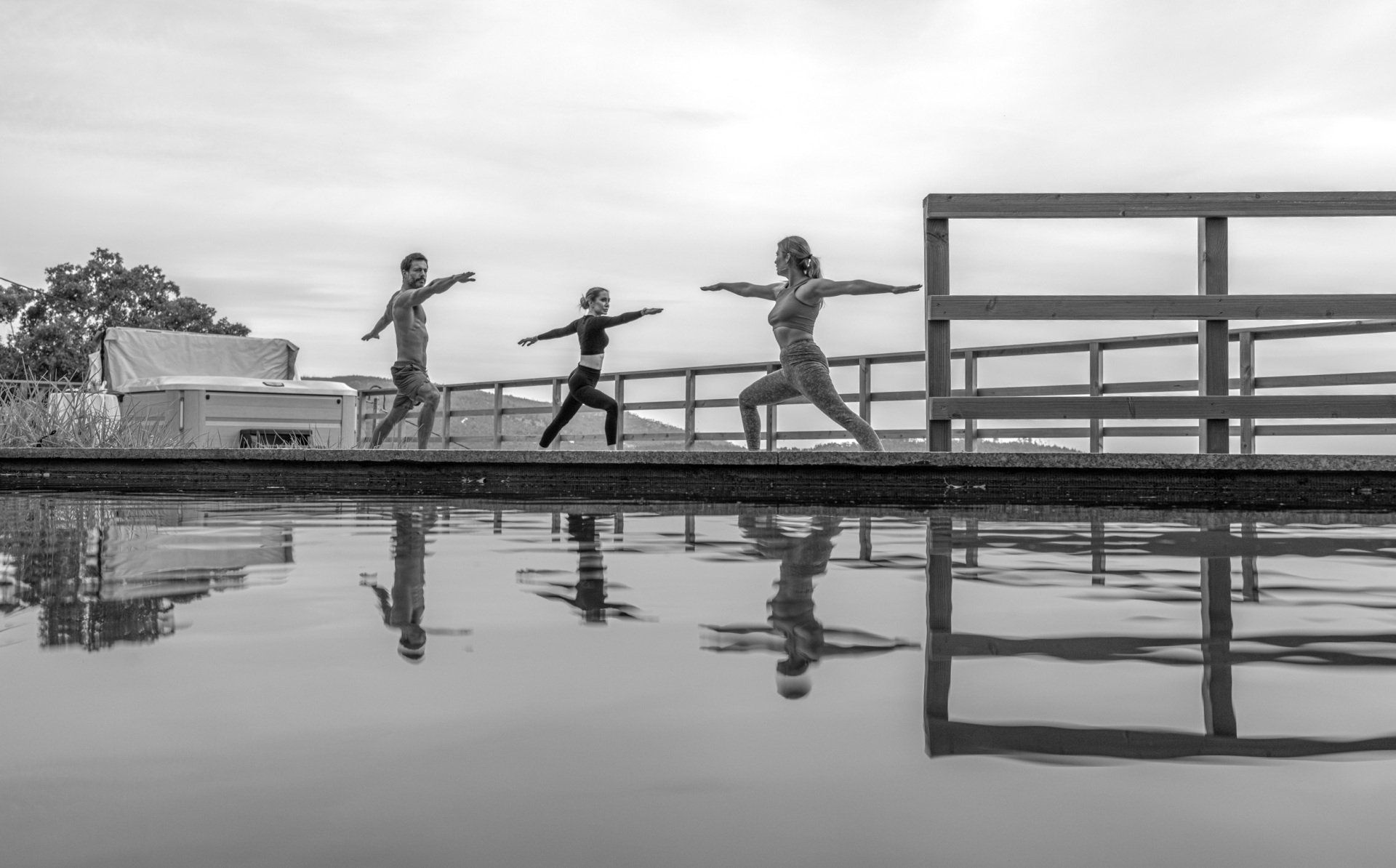 Black and white yoga on the deck