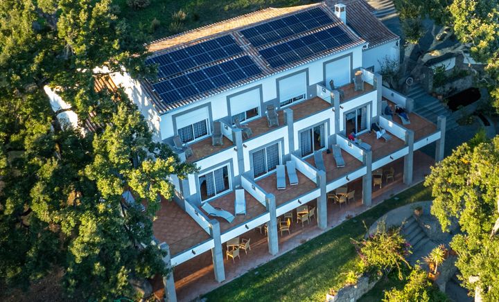 Solar panels on the roof of the main building